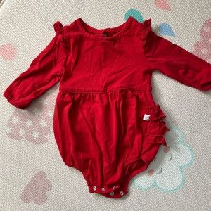 Ruffle Butt long sleeve red romper